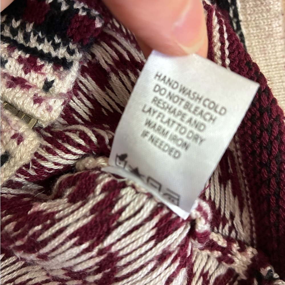 Appleseed's Maroon and White Fair Isle Zip Up Cardigan- PM - Picture 13 of 13
